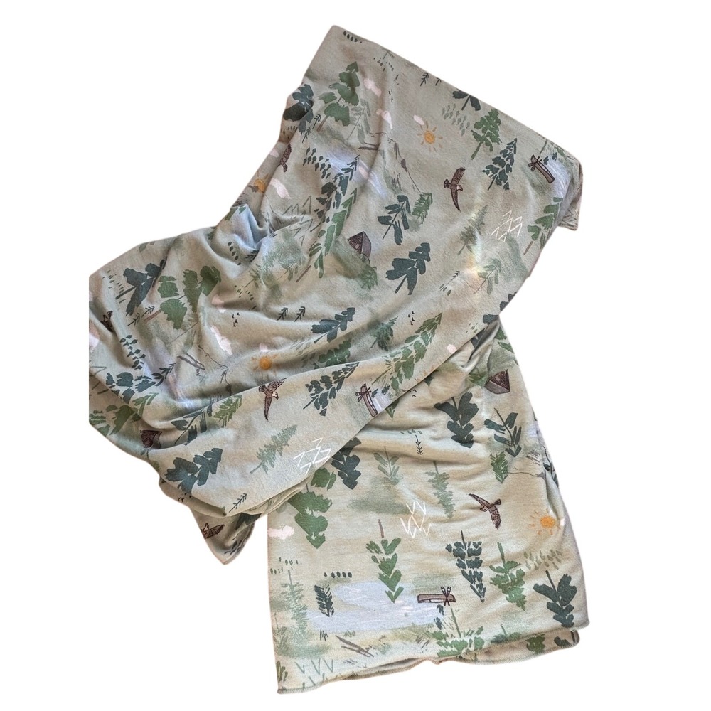 Angel Dear Great Outdoors Bamboo Swaddle Blanket Sage Green Nature Print 45x45